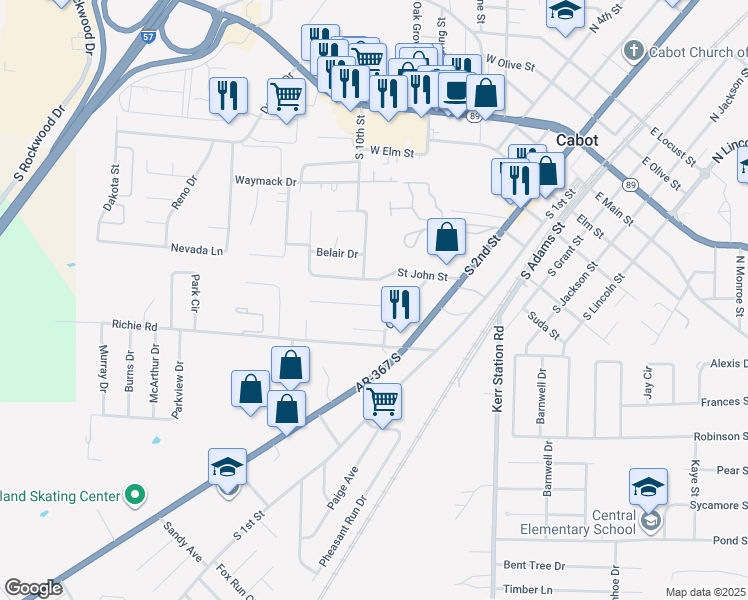 map of restaurants, bars, coffee shops, grocery stores, and more near 16 Chalet Street in Cabot