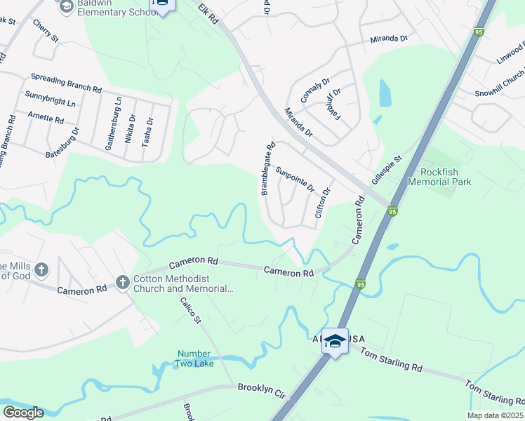 map of restaurants, bars, coffee shops, grocery stores, and more near 908 Bramblegate Road in Hope Mills
