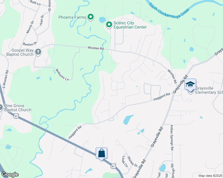 map of restaurants, bars, coffee shops, grocery stores, and more near 20 Simpson Lane in Ringgold
