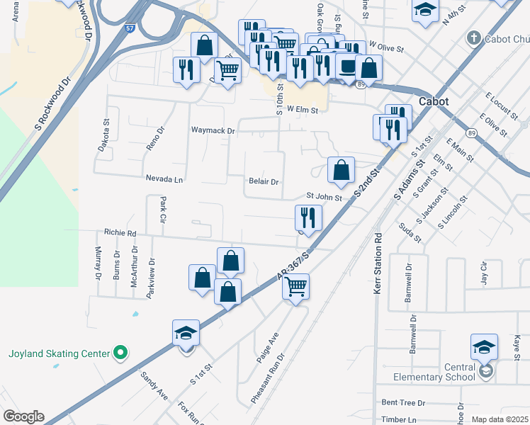 map of restaurants, bars, coffee shops, grocery stores, and more near 28 Chalet Street in Cabot