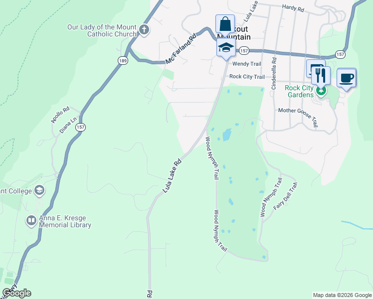 map of restaurants, bars, coffee shops, grocery stores, and more near 1608 Lula Lake Rd in Lookout Mountain