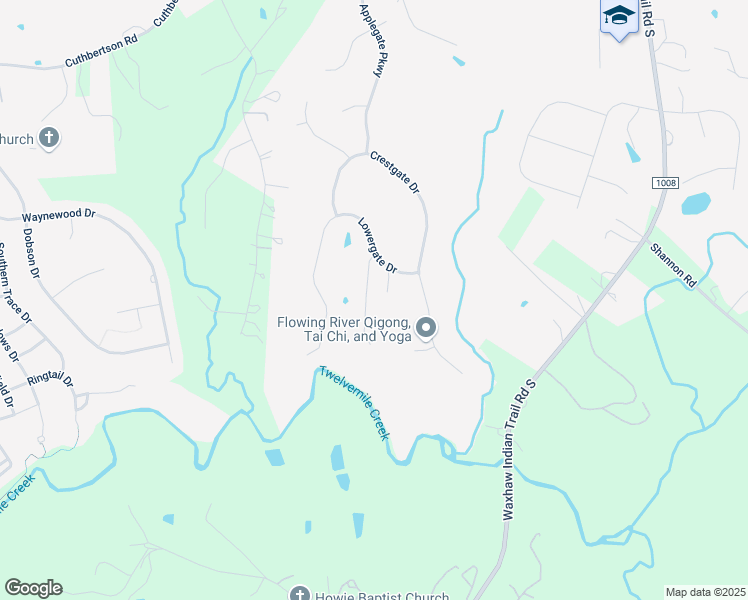 map of restaurants, bars, coffee shops, grocery stores, and more near 1611 Ambergate Lane in Waxhaw