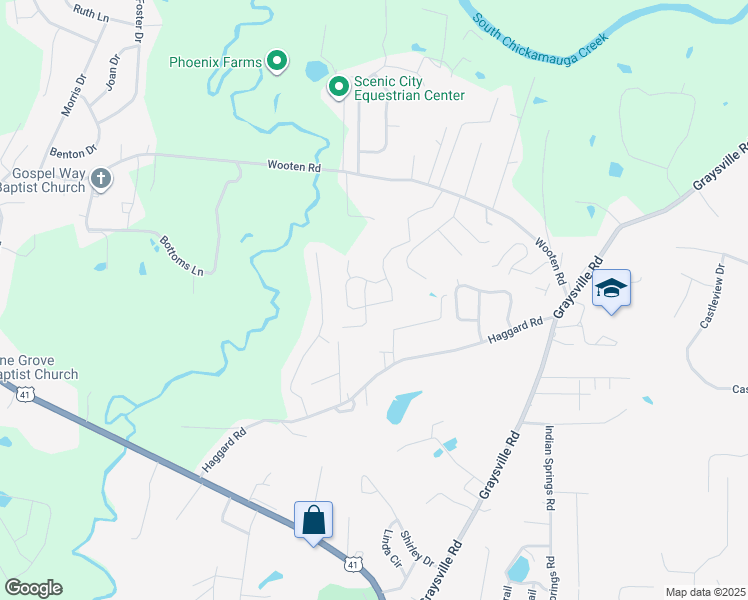 map of restaurants, bars, coffee shops, grocery stores, and more near 601 Sherwood Forest Drive in Ringgold