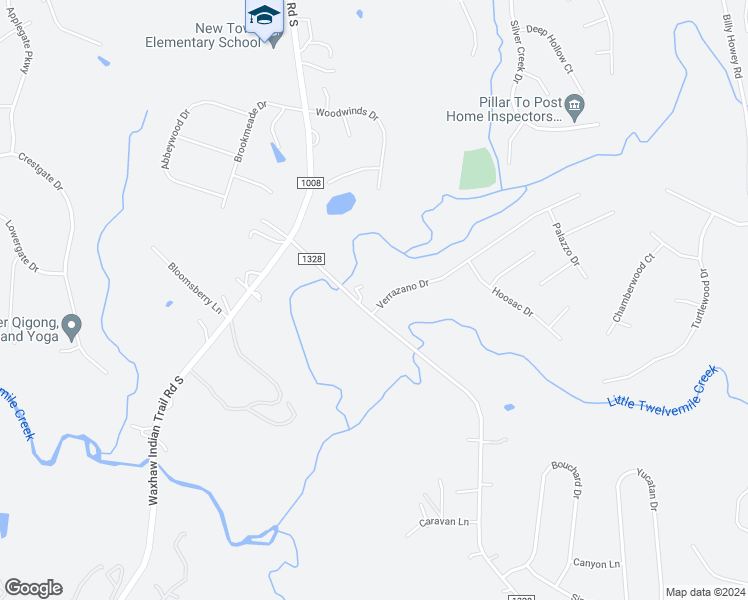 map of restaurants, bars, coffee shops, grocery stores, and more near 5734 Verrazano Drive in Waxhaw