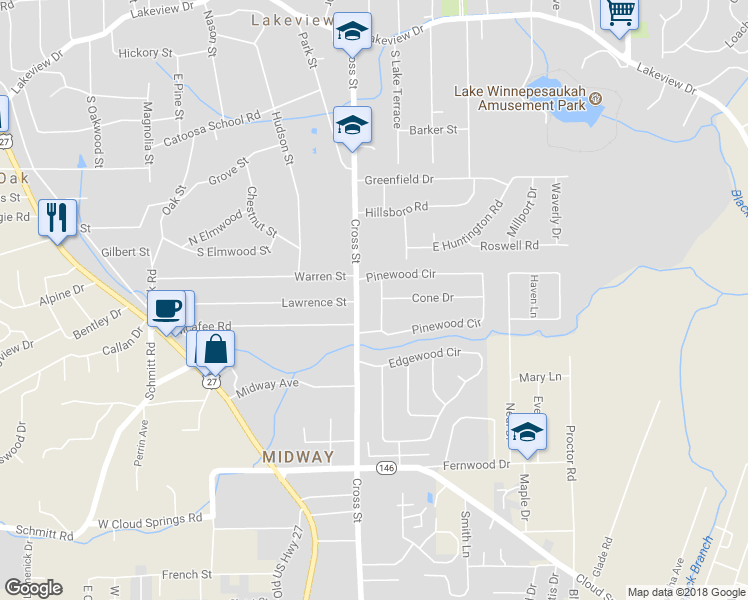 map of restaurants, bars, coffee shops, grocery stores, and more near 1207 Resin Lane in Fort Oglethorpe