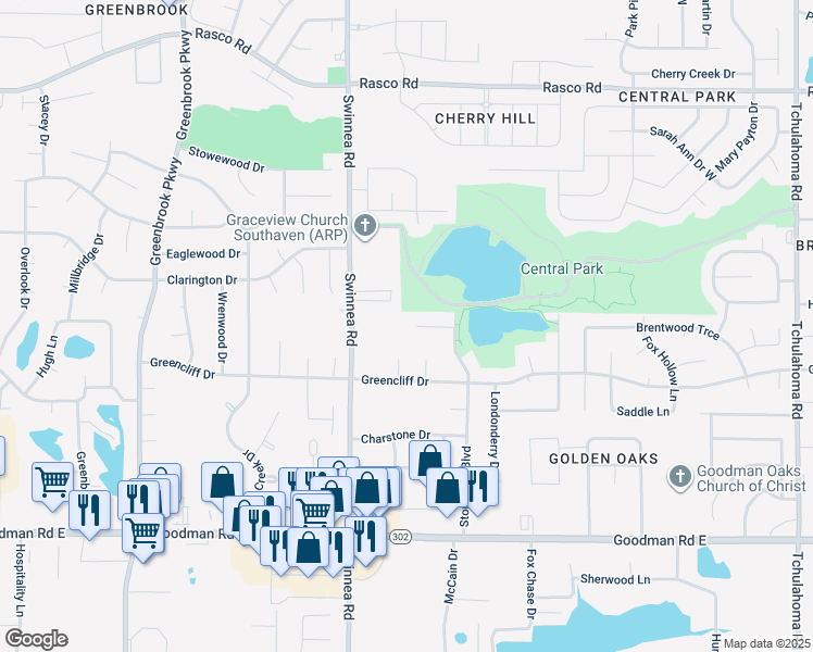 map of restaurants, bars, coffee shops, grocery stores, and more near 1143 Sir Doyle Cove in Southaven