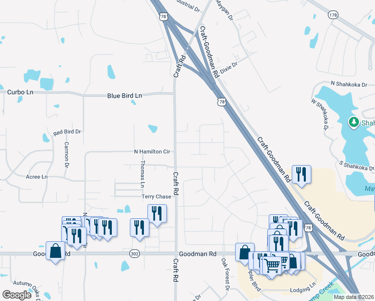map of restaurants, bars, coffee shops, grocery stores, and more near 7039 Blue Grass Road in Olive Branch
