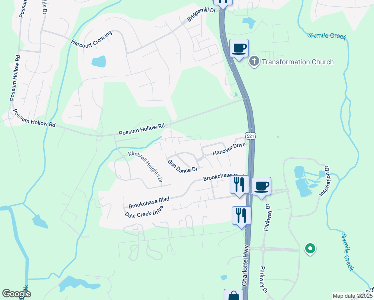 map of restaurants, bars, coffee shops, grocery stores, and more near 6156 Warrior Avenue in Indian Land
