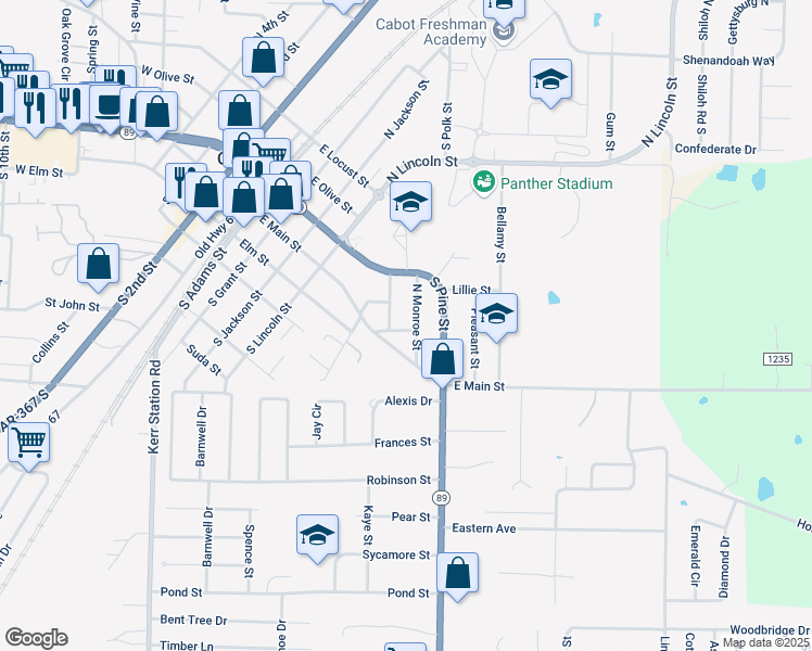 map of restaurants, bars, coffee shops, grocery stores, and more near 112 Walnut Street in Cabot