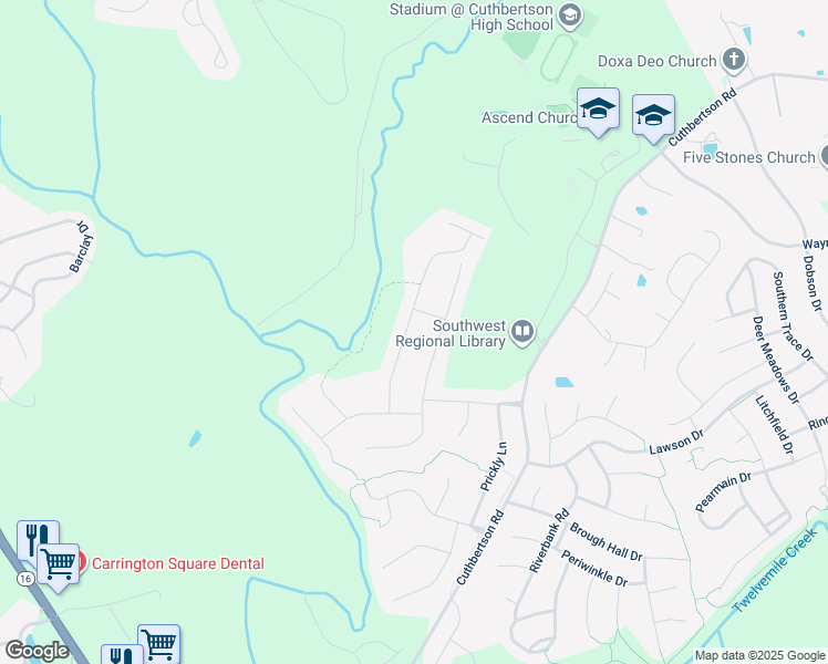 map of restaurants, bars, coffee shops, grocery stores, and more near 2436 Surveyor General Drive in Waxhaw