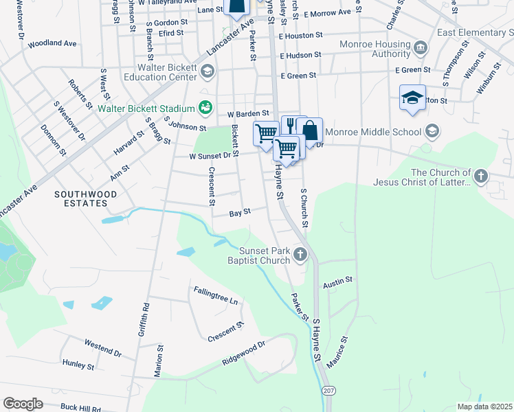 map of restaurants, bars, coffee shops, grocery stores, and more near 126 Bay Street in Monroe