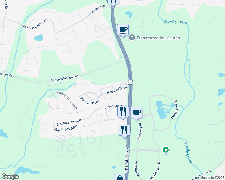 map of restaurants, bars, coffee shops, grocery stores, and more near 2264 Hanover Drive in Indian Land