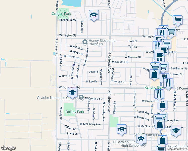 map of restaurants, bars, coffee shops, grocery stores, and more near 927 West Cox Lane in Santa Maria