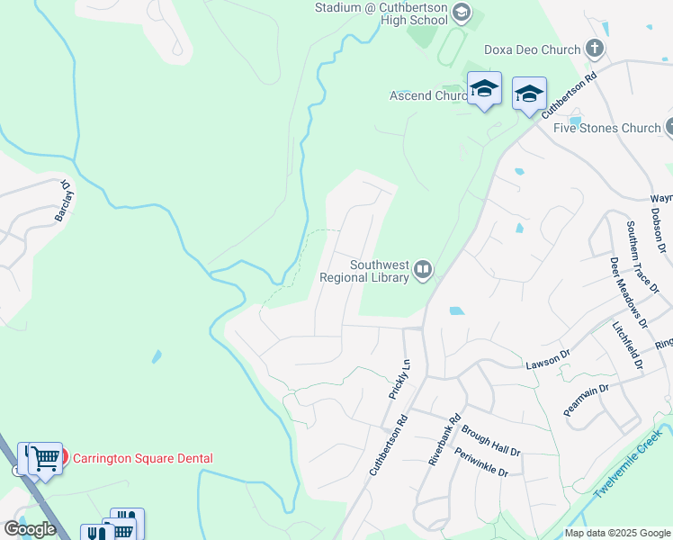 map of restaurants, bars, coffee shops, grocery stores, and more near 2436 Surveyor General Drive in Waxhaw