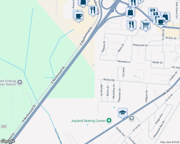 map of restaurants, bars, coffee shops, grocery stores, and more near 1200 Richie Road in Cabot