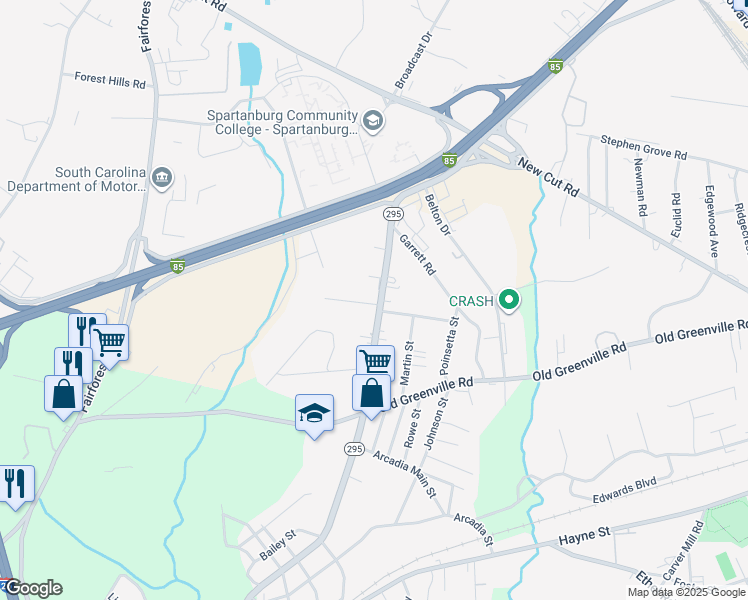 map of restaurants, bars, coffee shops, grocery stores, and more near 723 Spring Street in Spartanburg