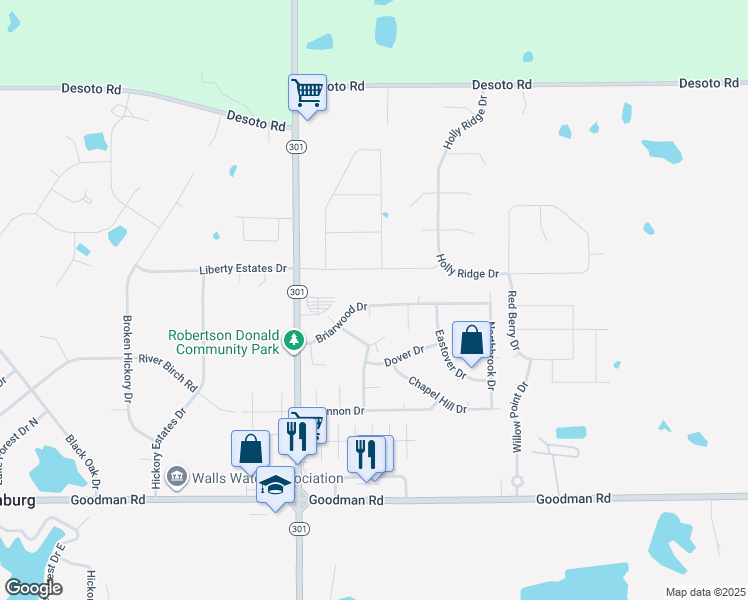 map of restaurants, bars, coffee shops, grocery stores, and more near 5806 Briarwood Drive in Horn Lake