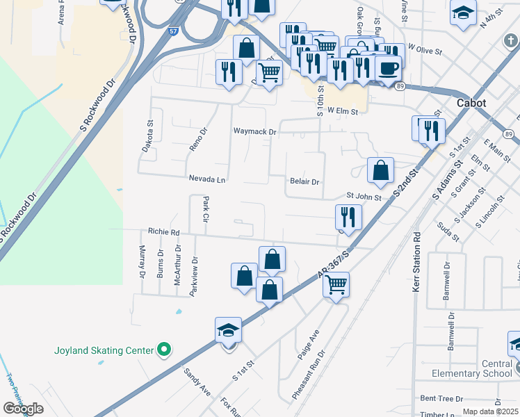 map of restaurants, bars, coffee shops, grocery stores, and more near 20 Brookwest Cove in Cabot