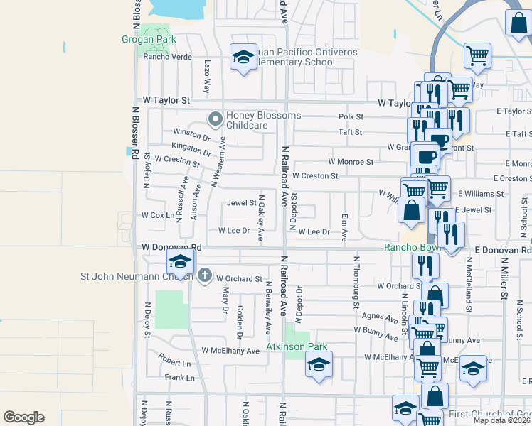 map of restaurants, bars, coffee shops, grocery stores, and more near 1646 North Oakley Avenue in Santa Maria