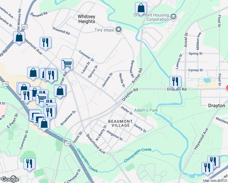 map of restaurants, bars, coffee shops, grocery stores, and more near 140 Greer Drive in Spartanburg