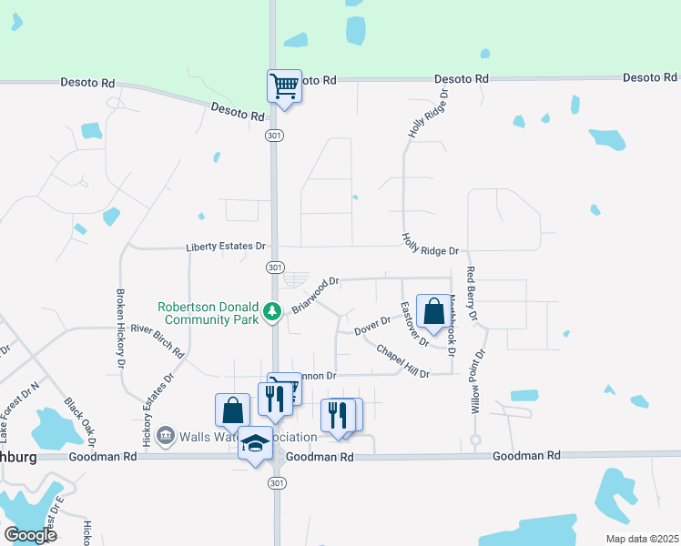 map of restaurants, bars, coffee shops, grocery stores, and more near 5806 Briarwood Drive in Horn Lake