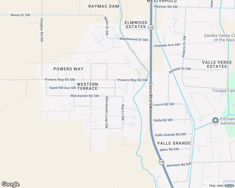 map of restaurants, bars, coffee shops, grocery stores, and more near 5329 Winchester Road Southwest in Albuquerque