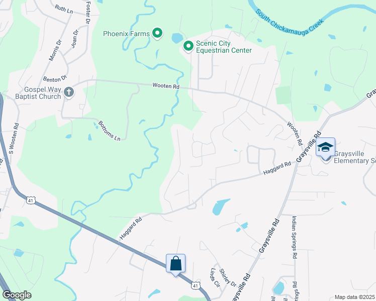 map of restaurants, bars, coffee shops, grocery stores, and more near 20 Simpson Lane in Ringgold