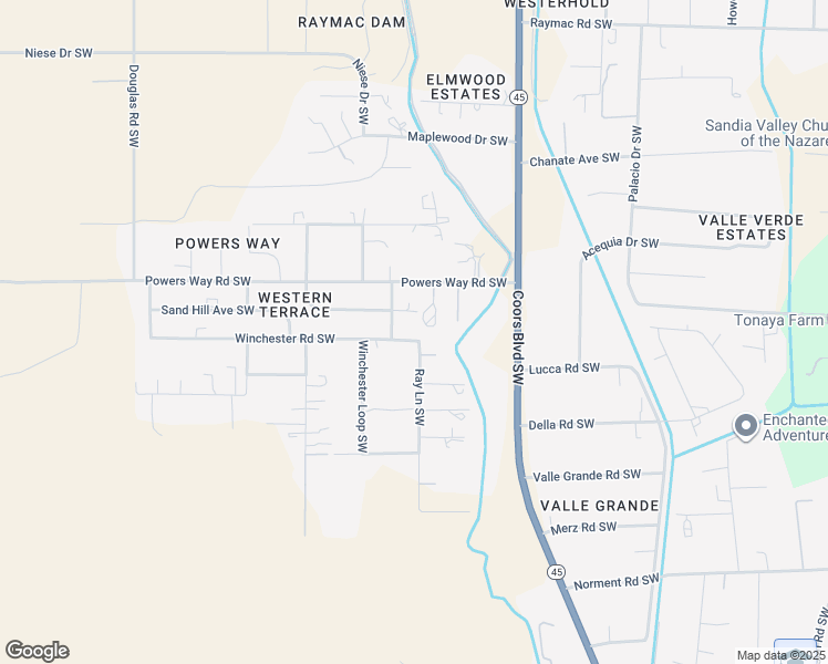 map of restaurants, bars, coffee shops, grocery stores, and more near 5329 Winchester Road Southwest in Albuquerque