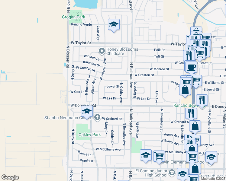 map of restaurants, bars, coffee shops, grocery stores, and more near 927 West Cox Lane in Santa Maria