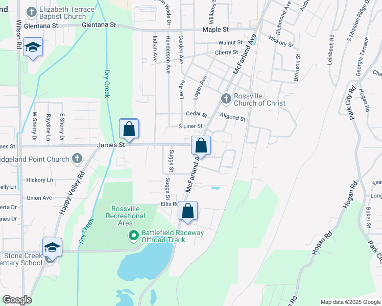map of restaurants, bars, coffee shops, grocery stores, and more near 1405 McFarland Avenue in Rossville