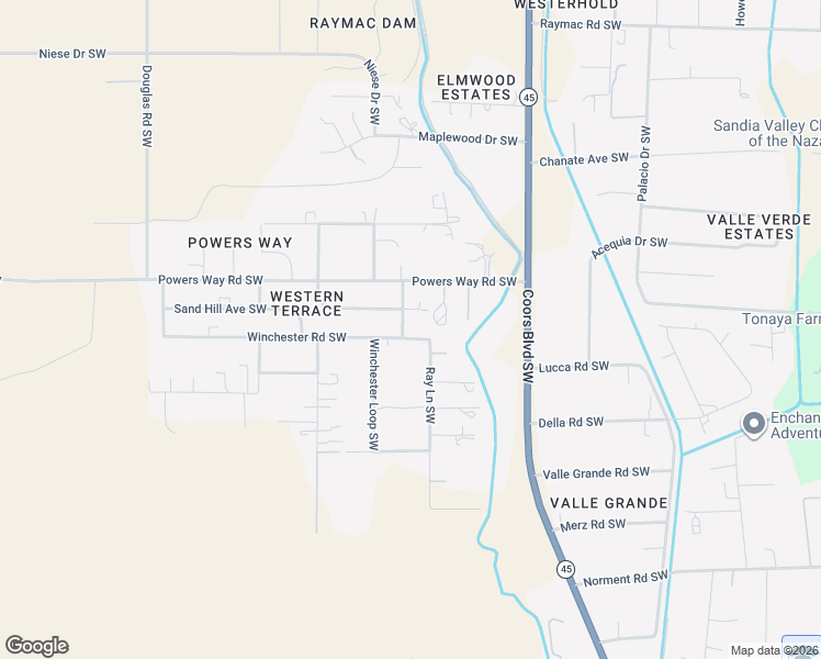 map of restaurants, bars, coffee shops, grocery stores, and more near 5329 Winchester Road Southwest in Albuquerque