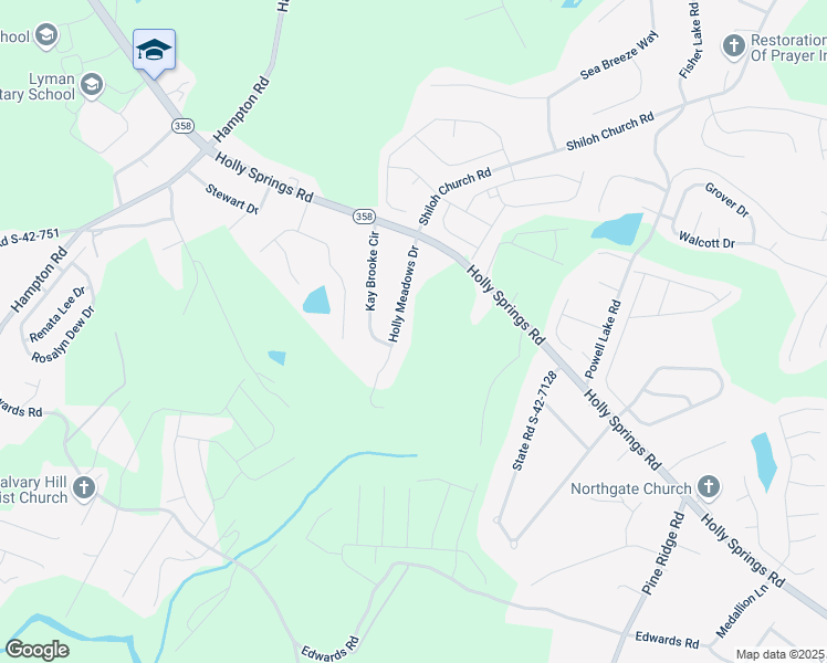 map of restaurants, bars, coffee shops, grocery stores, and more near 135 Holly Meadows Drive in Lyman
