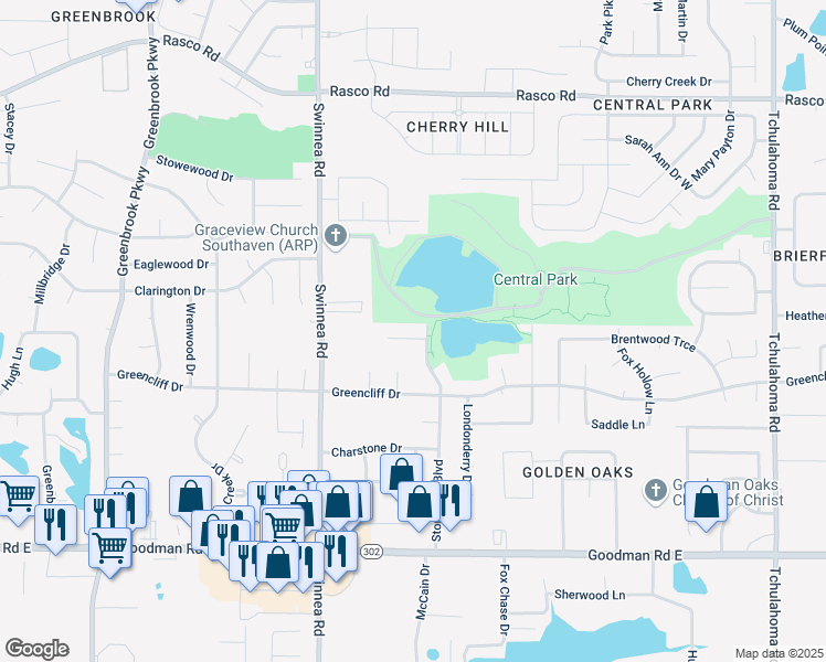 map of restaurants, bars, coffee shops, grocery stores, and more near 1208 Sir Doyle Cove in Southaven