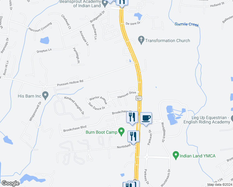 map of restaurants, bars, coffee shops, grocery stores, and more near 3032 Des Prez Avenue in Indian Land