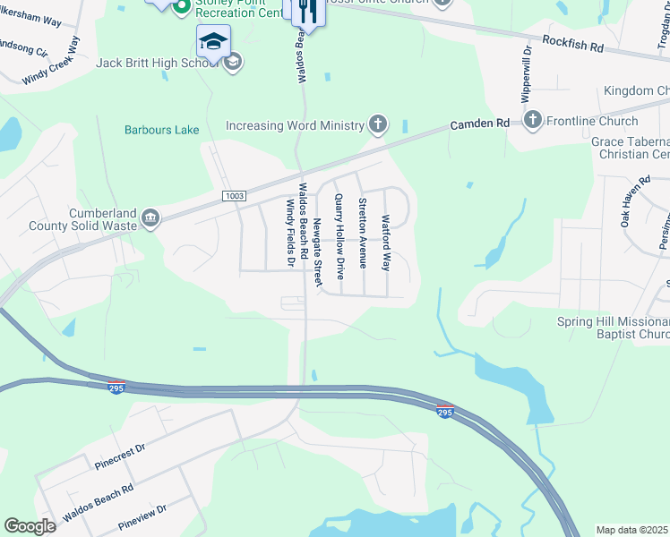 map of restaurants, bars, coffee shops, grocery stores, and more near 4020 Quarry Hollow Drive in Fayetteville