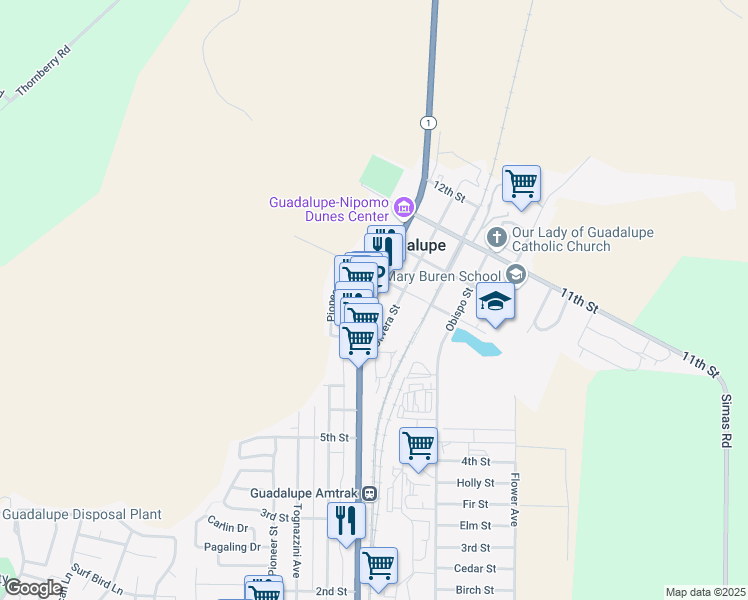 map of restaurants, bars, coffee shops, grocery stores, and more near 878 Guadalupe Street in Guadalupe