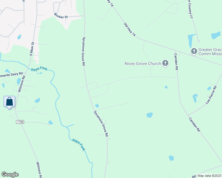 map of restaurants, bars, coffee shops, grocery stores, and more near 635 Sycamore Grove Road in Wingate