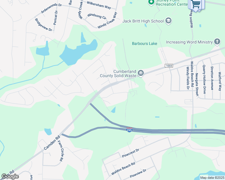 map of restaurants, bars, coffee shops, grocery stores, and more near 7629 Camden Road in Fayetteville