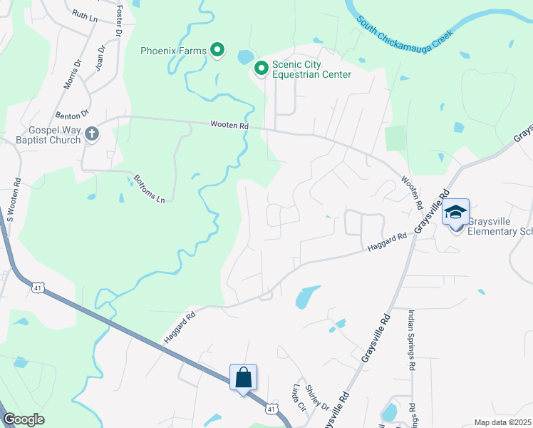 map of restaurants, bars, coffee shops, grocery stores, and more near 20 Simpson Lane in Ringgold