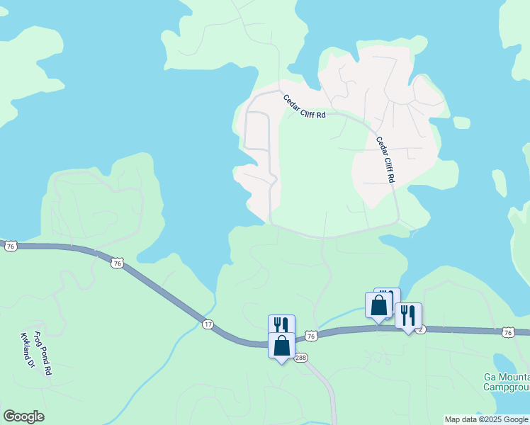 map of restaurants, bars, coffee shops, grocery stores, and more near 1491 Chatuge Shores in Hiawassee