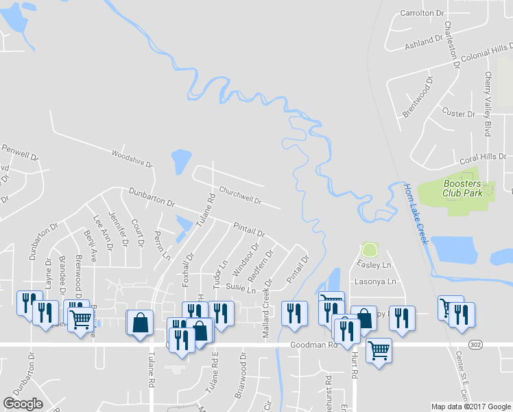 map of restaurants, bars, coffee shops, grocery stores, and more near 2933 Churchwell Drive in Horn Lake