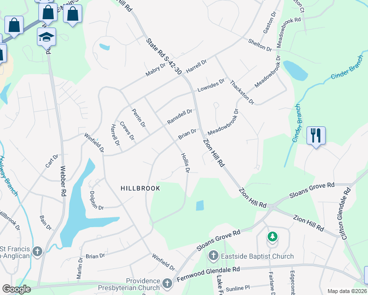 map of restaurants, bars, coffee shops, grocery stores, and more near 253 Hollis Drive in Spartanburg