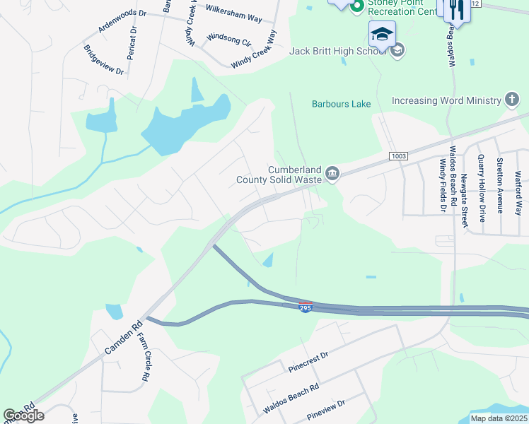 map of restaurants, bars, coffee shops, grocery stores, and more near 7629 Camden Road in Fayetteville