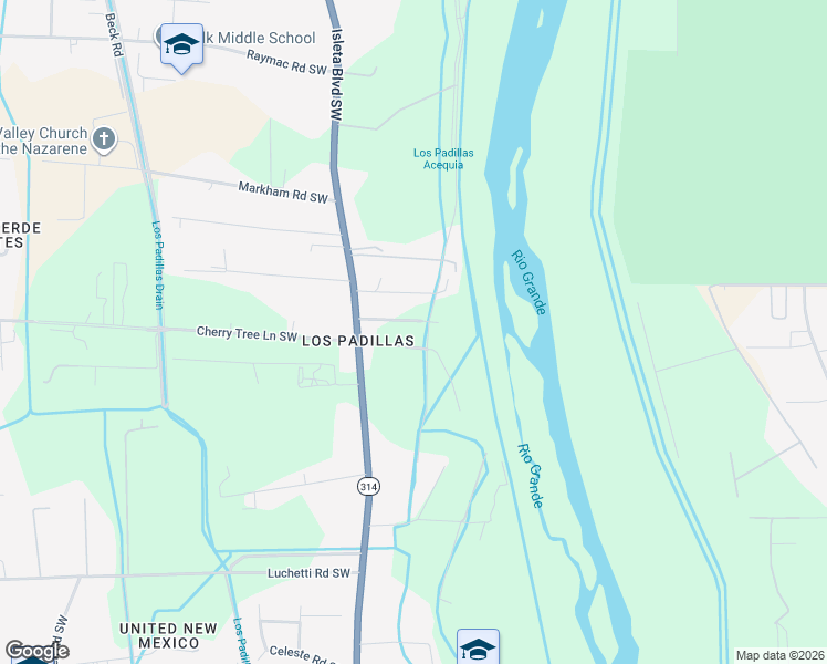 map of restaurants, bars, coffee shops, grocery stores, and more near 2000 Turrietta Lane Southwest in Albuquerque