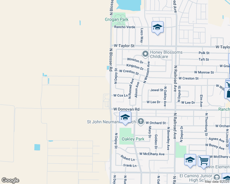 map of restaurants, bars, coffee shops, grocery stores, and more near 1136 West Cox Lane in Santa Maria