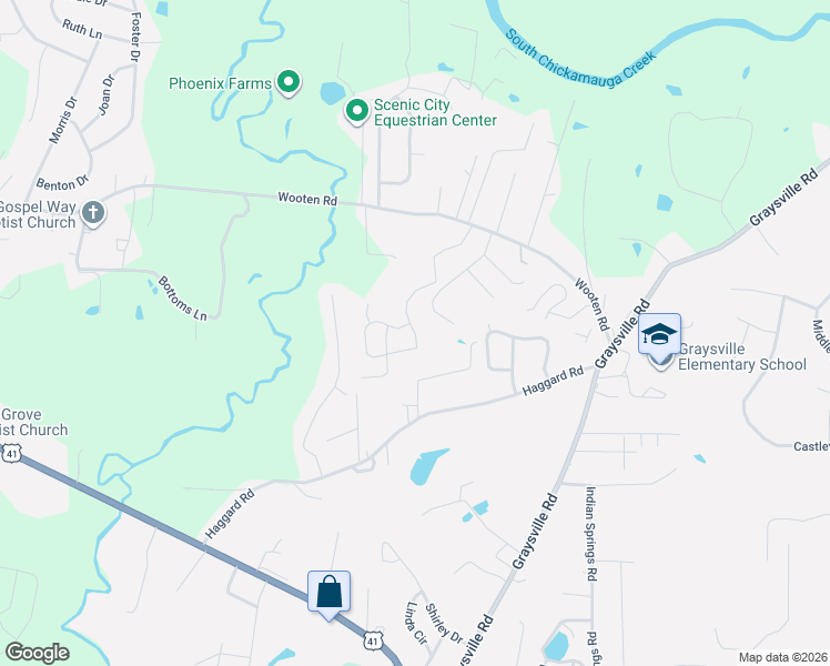 map of restaurants, bars, coffee shops, grocery stores, and more near 601 Sherwood Forest Drive in Ringgold