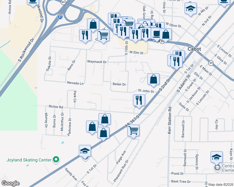 map of restaurants, bars, coffee shops, grocery stores, and more near 28 Chalet Street in Cabot