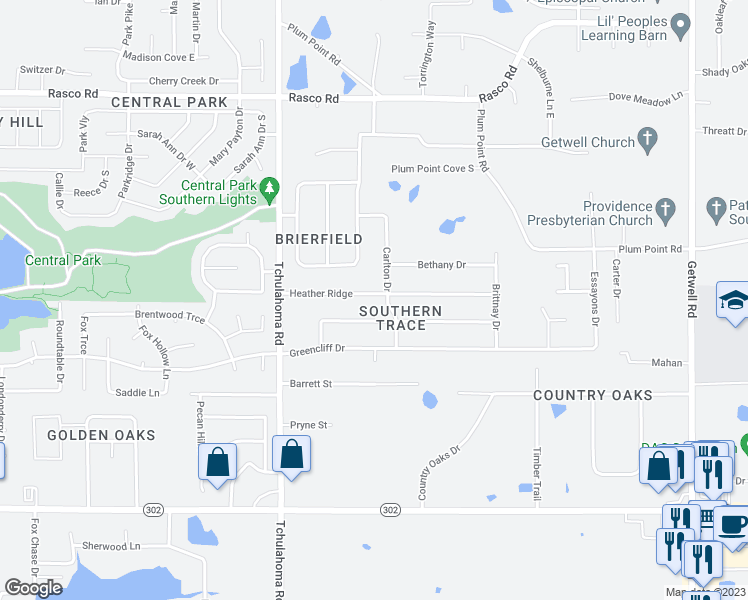 map of restaurants, bars, coffee shops, grocery stores, and more near 2233 Heather Ridge in Southaven