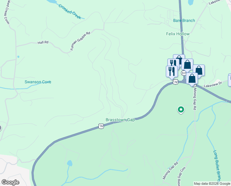 map of restaurants, bars, coffee shops, grocery stores, and more near 1484 Posey Road in Young Harris