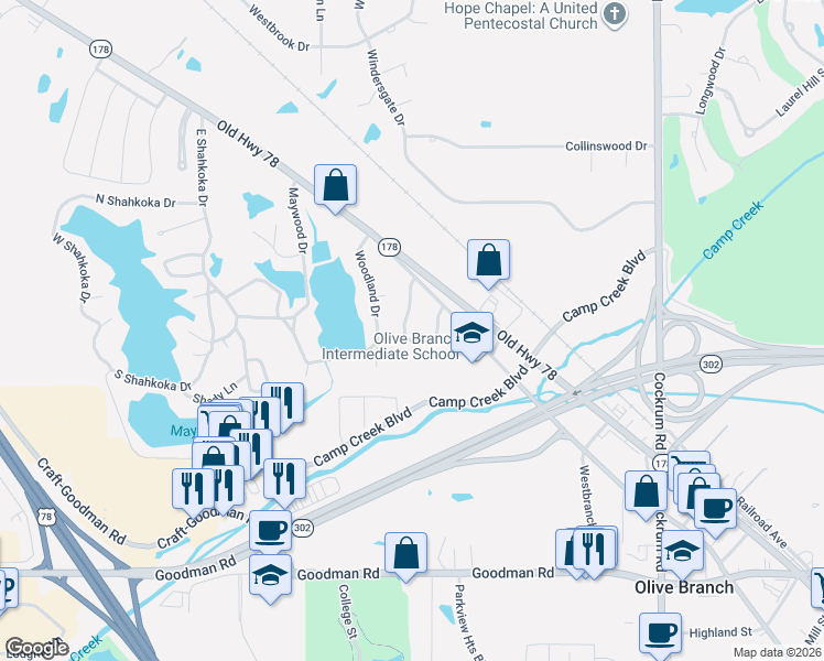 map of restaurants, bars, coffee shops, grocery stores, and more near 7337 Murry Hill Circle in Olive Branch